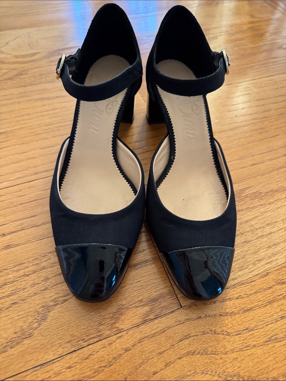 J Crew - Black Two-Tone Ankle-Strap Block Heels